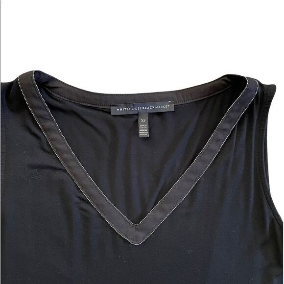 White house black market black sleeveless blouse with beaded V neckline XS - Picture 3 of 6